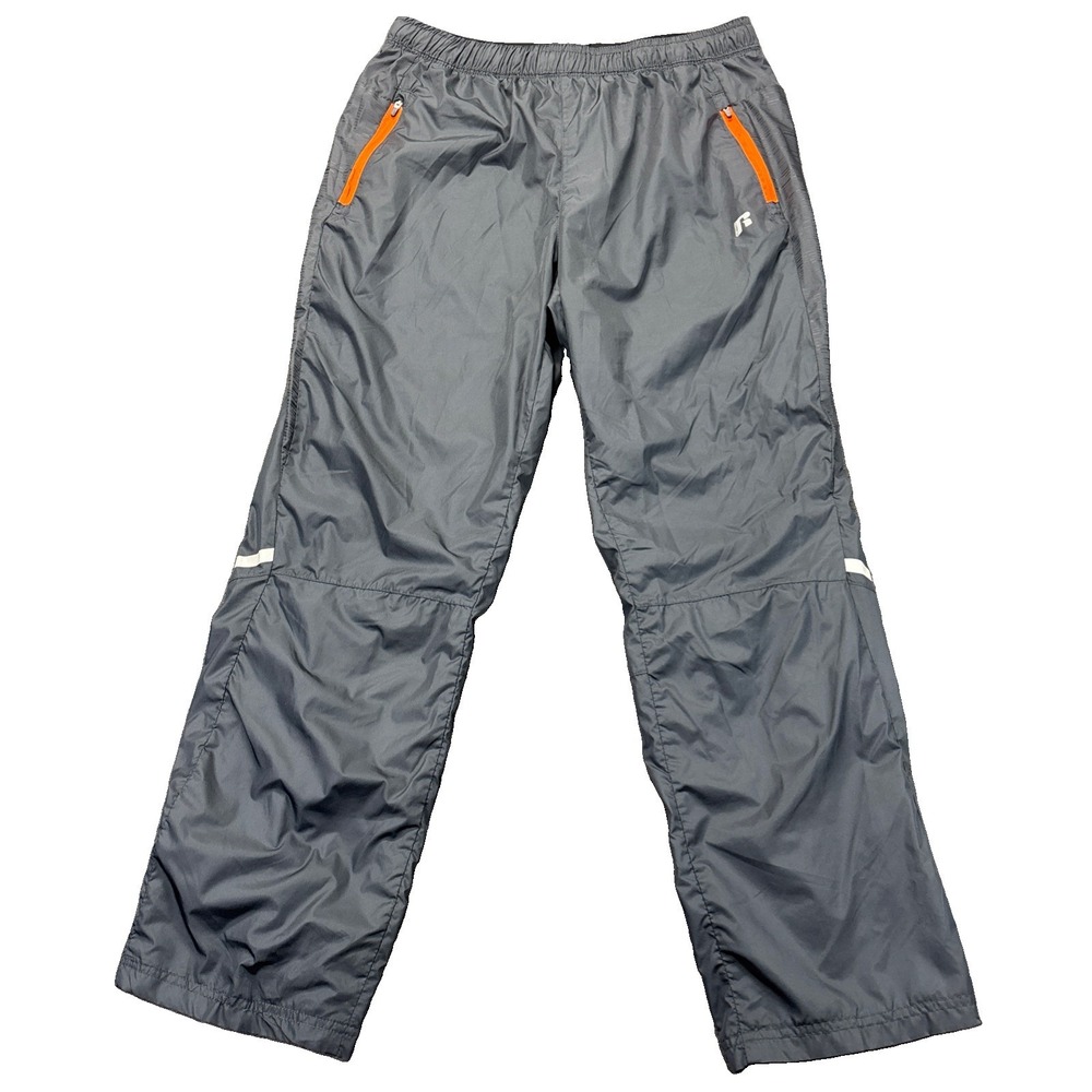 Vintage Y2K Russell Track Pants Mens L Gray Mesh Lined Reflective Zip Ankle